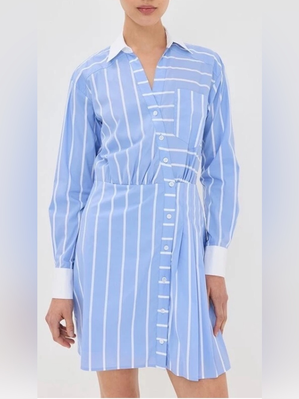 Veronica Beard Poppe Striped Blue Shirt Dress Long Sleeves Collar Cuffs Size 8
